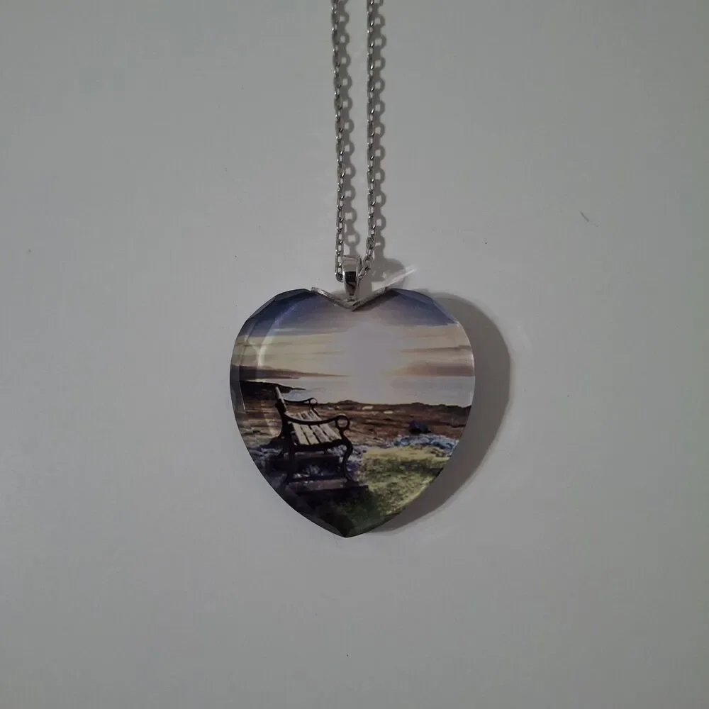 Heart Bench Scenic View Past Loved Ones Always Near Love Pendant Necklace Death